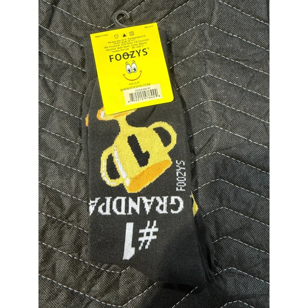 Foozys Crew Socks Mens 10-13 Black‎ NEW #1 Grandpa Trophy Novelty FM-97